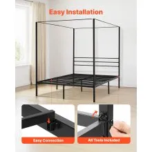 VEVOR Queen Size Canopy Bed Frame Metal Canopy Bed with Four Posters Black