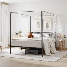 VEVOR Queen Size Canopy Bed Frame Metal Canopy Bed with Four Posters Black