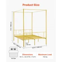 VEVOR Full Size Canopy Bed Frame Metal Canopy Bed with Headboard & Four Posters