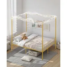 VEVOR Full Size Canopy Bed Frame Metal Canopy Bed with Headboard & Four Posters