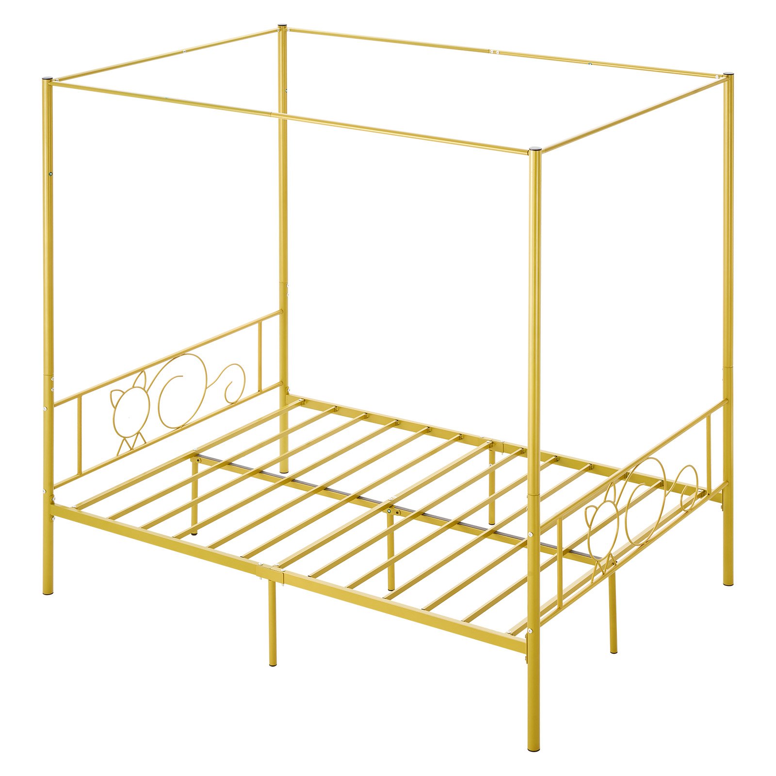 VEVOR Full Size Canopy Bed Frame, Metal Canopy Bed with Minimalist Headboard & Four Posters Design, Heavy Duty Steel Slats Support, Underbed Storage Space, No Box Spring Needed, Easy Assembly, Gold