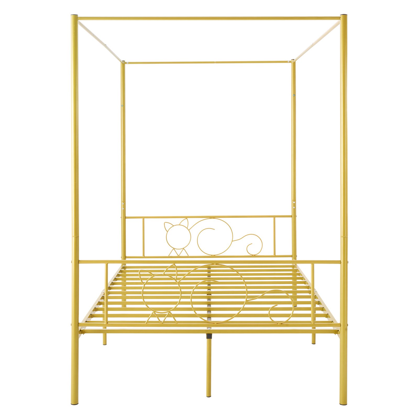 VEVOR Full Size Canopy Bed Frame, Metal Canopy Bed with Minimalist Headboard & Four Posters Design, Heavy Duty Steel Slats Support, Underbed Storage Space, No Box Spring Needed, Easy Assembly, Gold