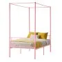 VEVOR Twin Size Canopy Bed Frame, Metal Canopy Bed with Minimalist Headboard & Four Posters Design, Heavy Duty Steel Slats Support, Underbed Storage Space, No Box Spring Needed, Easy Assembly, Pink