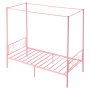 VEVOR himmelssängram för enkelsäng, himmelssäng i metall med minimalistisk huvudgavel och himmelssängdesign, kraftiga stållameller, förvaringsutrymme under sängen, ingen boxmadrass behövs, enkel montering, rosa