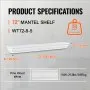 VEVOR Fireplace Mantel Wood Shelf Floating Living Room Mantel Shelf 72" White