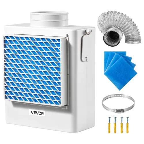 VEVOR 3-in-1 Indoor Dryer Vent Kit,Premium ABS Material Fits 99 mm Exhaust Port, Smart Overheating Reminder Exhaust Hood & Easy Detach Mesh Cap & Multi-layer Purification with 4 Replacement Pads