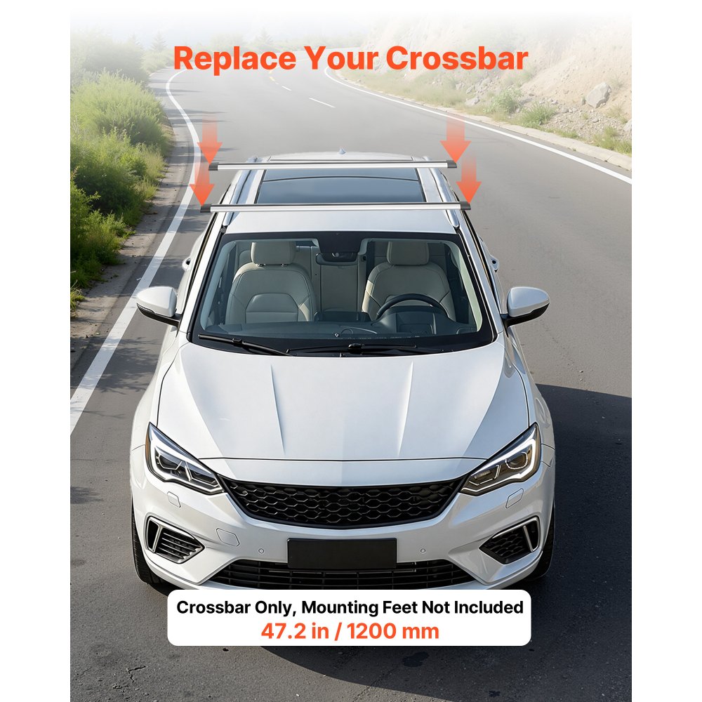 VEVOR Roof Rack Cross Bars, 100 kg Load Capacity, 1200 mm Length, Heavy Duty Aluminum Alloy Crossbar Racks Rail Rooftop Luggage Canoe Cargo Basket Carrier (Crossbar Only, Mounting Feet Not Included)