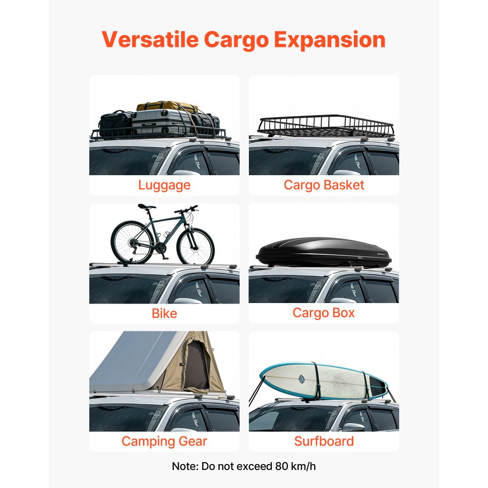 VEVOR Roof Rack Cross Bars, 100 kg Load Capacity, 1200 mm Length, Heavy Duty Aluminum Alloy Crossbar Racks Rail Rooftop Luggage Canoe Cargo Basket Carrier (Crossbar Only, Mounting Feet Not Included)