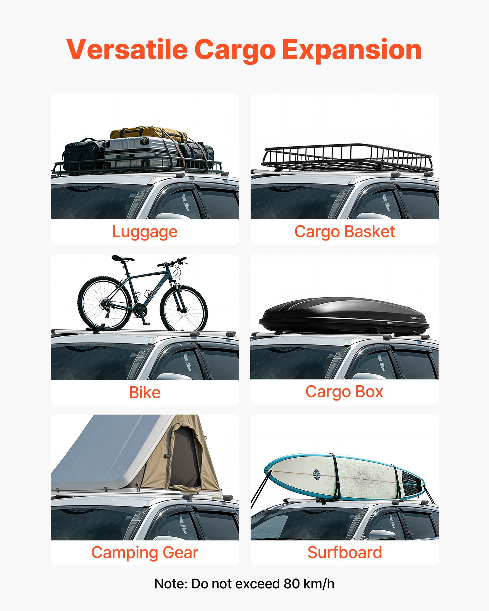 VEVOR Roof Rack Cross Bars, 100 kg Load Capacity, 1200 mm Length, Heavy Duty Aluminum Alloy Crossbar Racks Rail Rooftop Luggage Canoe Cargo Basket Carrier (Crossbar Only, Mounting Feet Not Included)