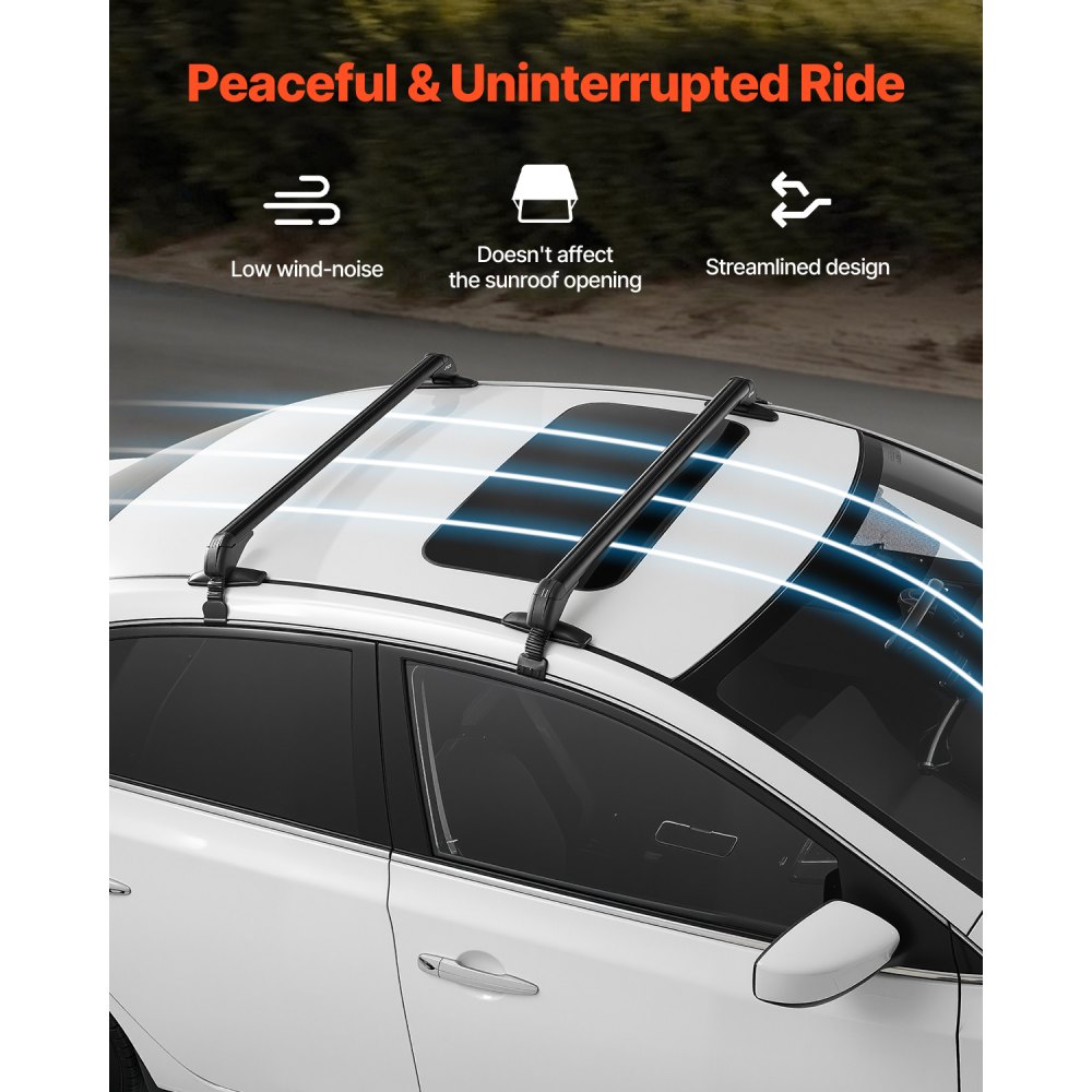 VEVOR Roof Rack Cross Bars, Universal Fit for Naked Roofs Without Raised Rails/Flush Rail/Black Moldings, 165 LBS Capacity, Lockable Heavy Duty Aluminum Crossbar Racks Roof Rail Rooftop Luggage Canoe