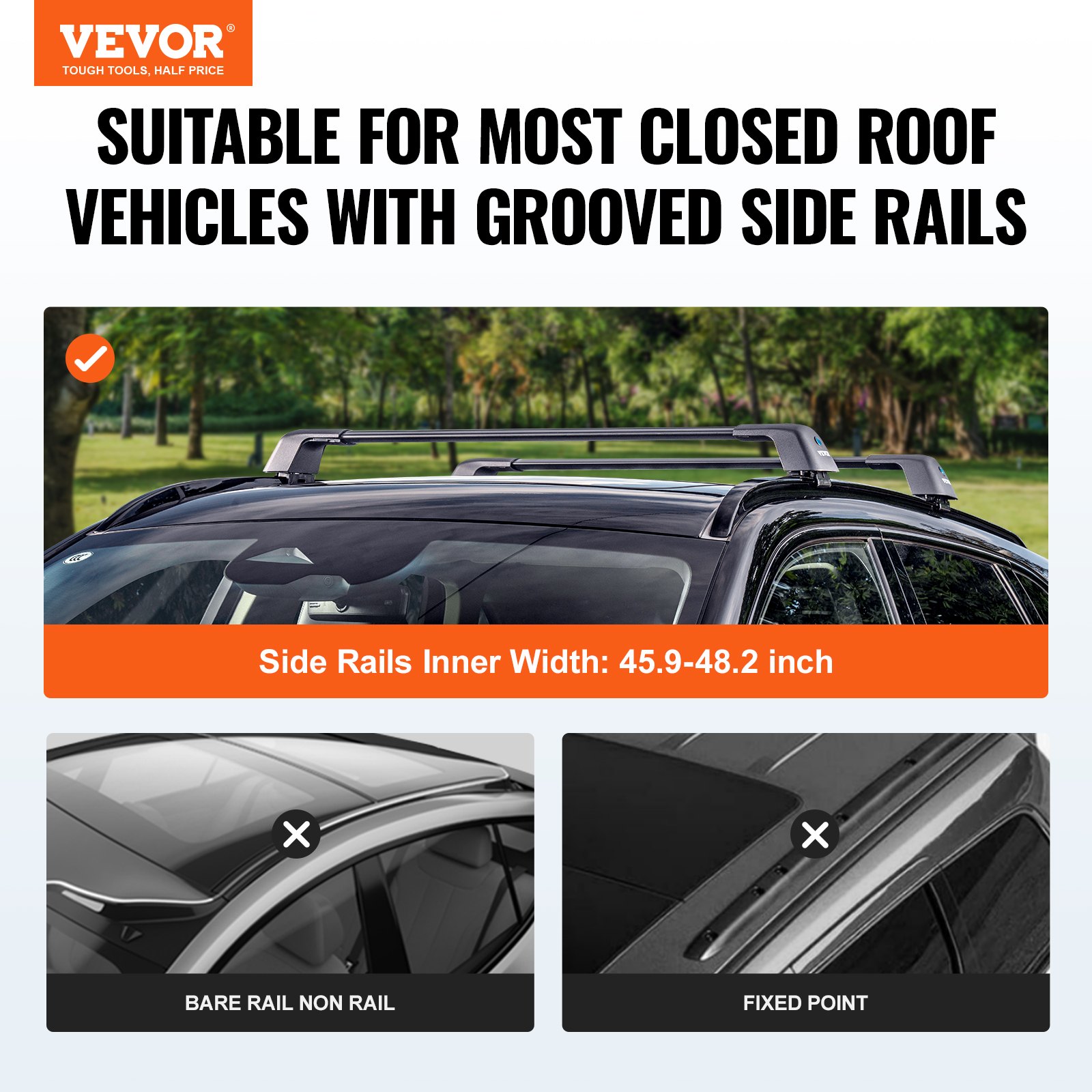 VEVOR Universal Roof Rack Cross Bars, Aluminum Roof Rack Crossbars, Fit Grooved Side Rail without Gap, 90KG Load Capacity, Adjustable Crossbars with Locks for SUV, Sedan, Van