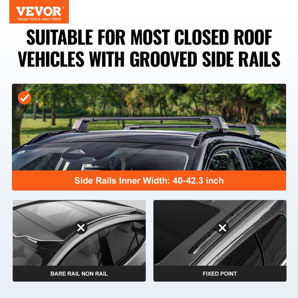 VEVOR Universal Roof Rack Crossbar Max 120.9 cm Fits Grooved Side Rails without Gap
