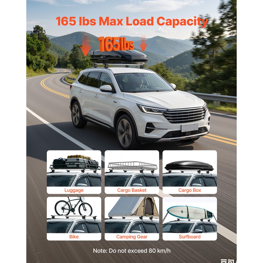 VEVOR Roof Rack Cross Bars, 75 kg Capacity, Universal Fit for Flush Roof Rails, 180-1035 mm Rail Spacing, Lockable Heavy Duty Aluminum Crossbar Racks Rail Rooftop Luggage Canoe Cargo Basket Carrier