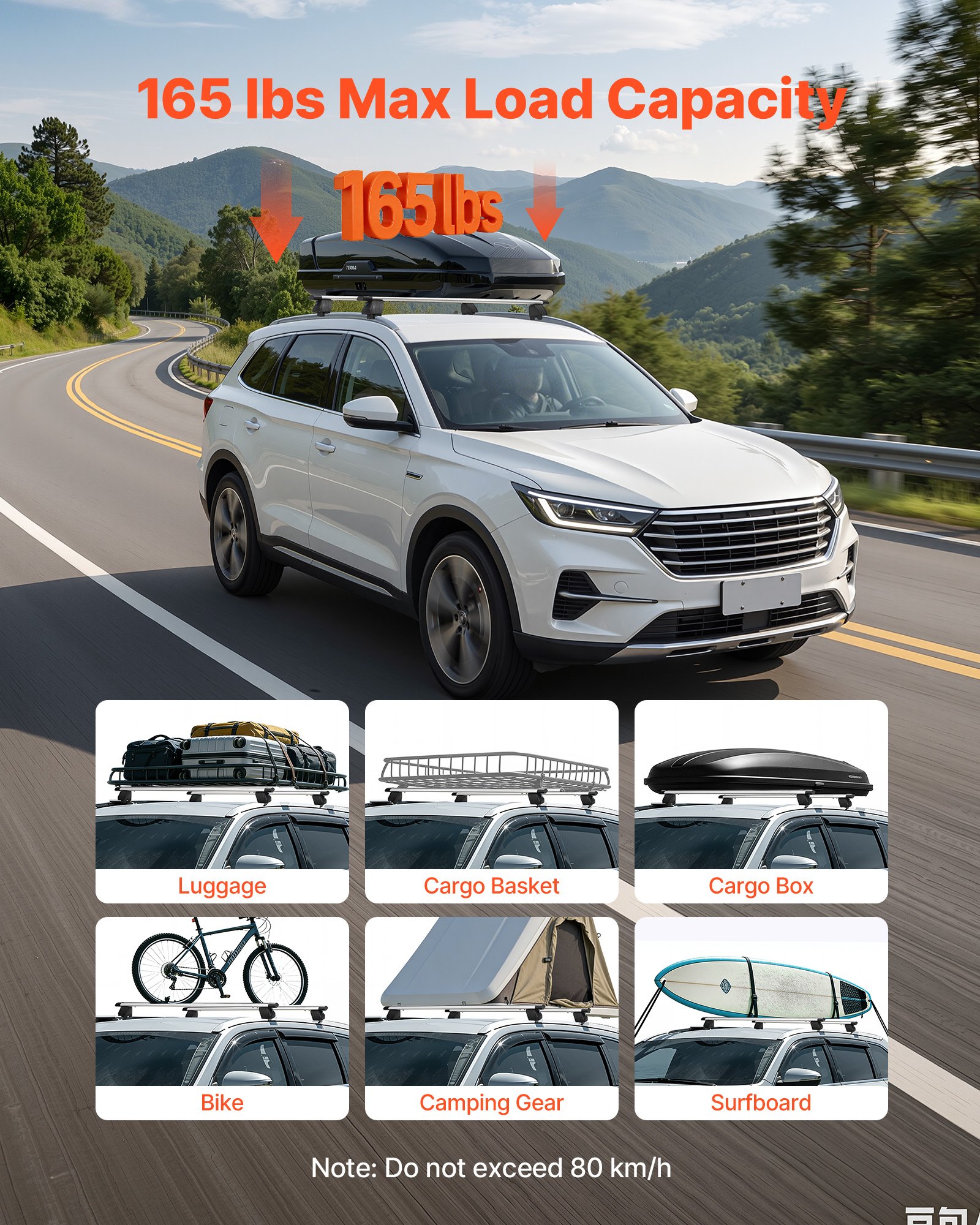 VEVOR Roof Rack Cross Bars, 75 kg Capacity, Universal Fit for Flush Roof Rails, 180-1035 mm Rail Spacing, Lockable Heavy Duty Aluminum Crossbar Racks Rail Rooftop Luggage Canoe Cargo Basket Carrier