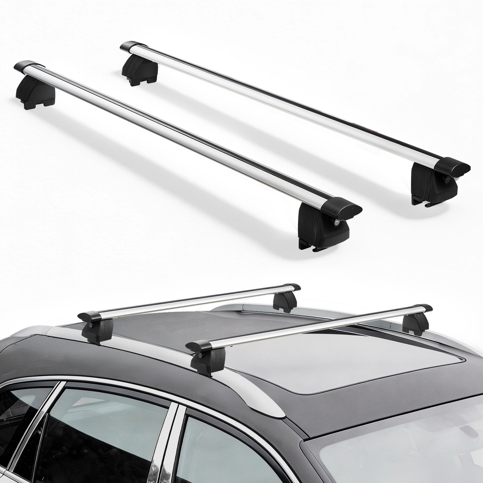 VEVOR Roof Rack Cross Bars, 75 kg Capacity, Universal Fit for Flush Roof Rails, 180-1035 mm Rail Spacing, Lockable Heavy Duty Aluminum Crossbar Racks Rail Rooftop Luggage Canoe Cargo Basket Carrier