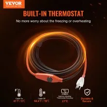 VEVOR Pipe Heating Cable, 3FT 7W/FT Heat Tape for Pipes with Built-in Thermostat, Water Pipe Heat Cable Protects PVC Hose, Metal and Plastic Pipe from Freezing