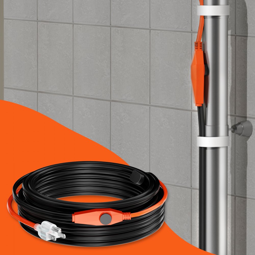 VEVOR Pipe Heating Cable, 25m 23W/m Heat Tape for Pipes with Built-in Thermostat, Water Pipe Heat Cable Protects PVC Hose, Metal and Plastic Pipe from Freezing