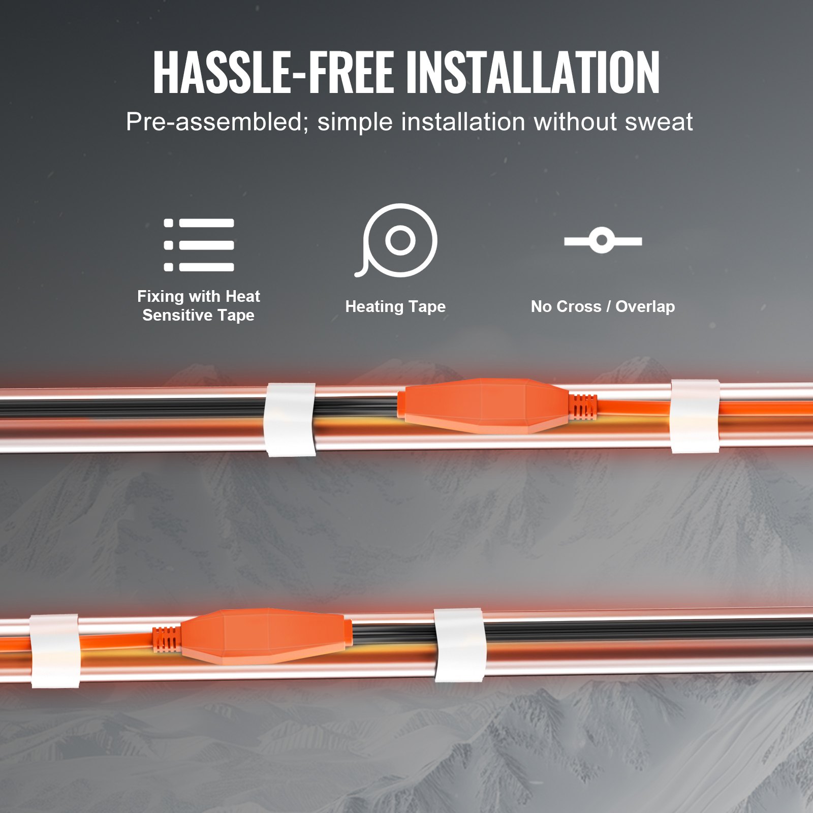 VEVOR Pipe Heating Cable, 25m 23W/m Heat Tape for Pipes with Built-in Thermostat, Water Pipe Heat Cable Protects PVC Hose, Metal and Plastic Pipe from Freezing