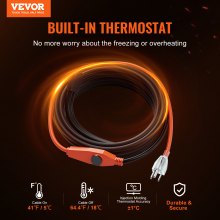 VEVOR Pipe Heating Cable 30FT 7W/FT Heat Tape for Pipes with Built-in Thermostat