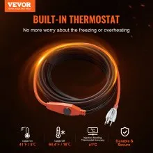 VEVOR Pipe Heating Cable, 30FT 7W/FT Heat Tape for Pipes with Built-in Thermostat, Water Pipe Heat Cable Protects PVC Hose, Metal and Plastic Pipe from Freezing