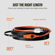 Pipe Heating Cable 30FT 7W/FT Heat Tape for Pipes with Built-in Thermostat