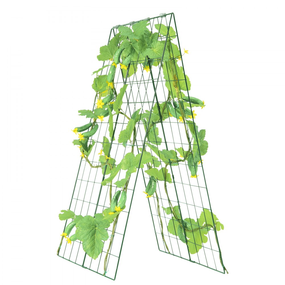 VEVOR Cucumber Trellis for Climbing Plants, 46" x 32" Foldable Cucumber Trellis Set with Plant Clips, Metal Garden Trellis for Raised Bed, Outdoor Plant Grow Support for Tomato, Squash, Vegetable