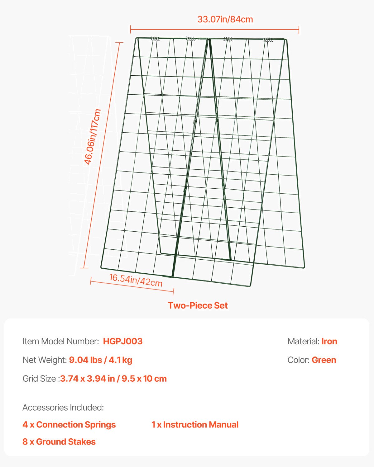 VEVOR Cucumber Trellis for Climbing Plants, 46" x 32" Foldable Cucumber Trellis Set with Plant Clips, Metal Garden Trellis for Raised Bed, Outdoor Plant Grow Support for Tomato, Squash, Vegetable