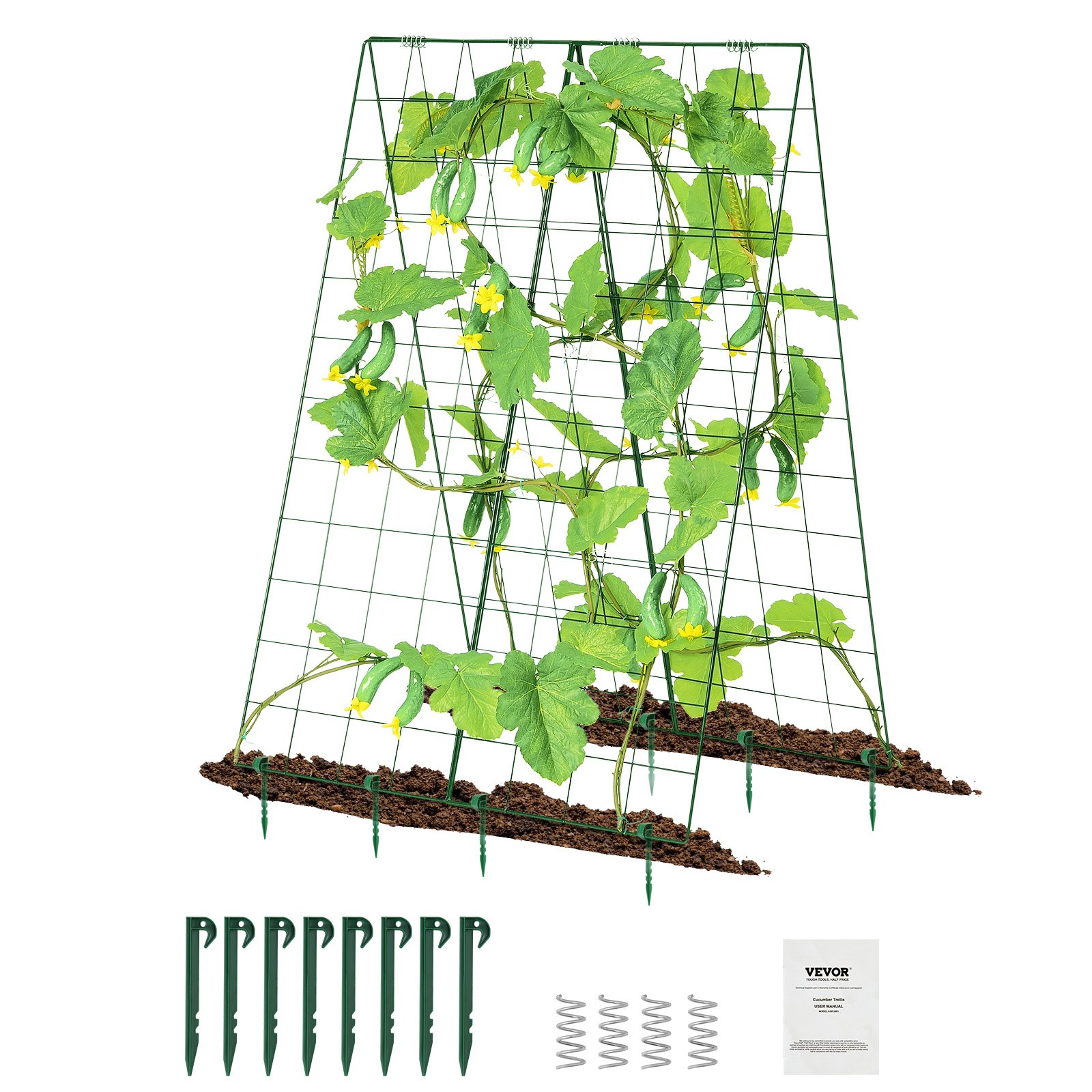 VEVOR Cucumber Trellis for Climbing Plants, 46" x 32" Foldable Cucumber Trellis Set with Plant Clips, Metal Garden Trellis for Raised Bed, Outdoor Plant Grow Support for Tomato, Squash, Vegetable