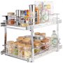 VEVOR 2 Tier 14"Wx21"Dx15"H Pull Out Cabinet Organizer, Heavy Duty Slide Out Pantry Shelves, Chrome-Plated Steel Roll Out Drawers, Sliding Drawer Storage for Inside Kitchen Cabinet, Bathroom, Under Sink,15.5"Wx22"Dx18"H Install Size for Cabinet