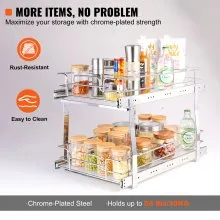 VEVOR 2 Tier 13"W x 21"D Pull Out Cabinet Organizer, Heavy Duty Slide Out Pantry Shelves, Chrome-Plated Steel Roll Out Drawers, Sliding Drawer Storage for Inside Kitchen Cabinet, Bathroom, Under Sink