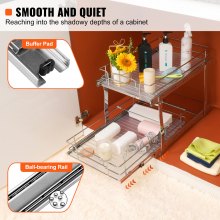 VEVOR 2 Tier 14"Wx21"Dx15"H Pull Out Cabinet Organizer, Heavy Duty Slide Out Pantry Shelves, Chrome-Plated Steel Roll Out Drawers, Sliding Drawer Storage for Inside Kitchen Cabinet, Bathroom, Under Sink,15.5"Wx22"Dx18"H Install Size for Cabinet