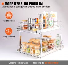 VEVOR 2 Tier 14"Wx21"Dx15"H Pull Out Cabinet Organizer, Heavy Duty Slide Out Pantry Shelves, Chrome-Plated Steel Roll Out Drawers, Sliding Drawer Storage for Inside Kitchen Cabinet, Bathroom, Under Sink,15.5"Wx22"Dx18"H Install Size for Cabinet