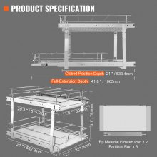 VEVOR 2 Tier 14"Wx21"Dx15"H Pull Out Cabinet Organizer, Heavy Duty Slide Out Pantry Shelves, Chrome-Plated Steel Roll Out Drawers, Sliding Drawer Storage for Inside Kitchen Cabinet, Bathroom, Under Sink,15.5"Wx22"Dx18"H Install Size for Cabinet