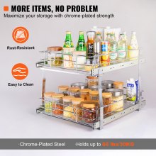 VEVOR 2 Tier 16"W x 21"D Pull Out Cabinet Organizer, Heavy Duty Slide Out Pantry Shelves, Chrome-Plated Steel Roll Out Drawers, Sliding Drawer Storage for Inside Kitchen Cabinet, Bathroom, Under Sink