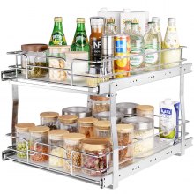 VEVOR 2 Tier 16"W x 21"D Pull Out Cabinet Organizer, Heavy Duty Slide Out Pantry Shelves, Chrome-Plated Steel Roll Out Drawers, Sliding Drawer Storage for Inside Kitchen Cabinet, Bathroom, Under Sink