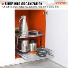 VEVOR 2 Tier 17"Wx21"Dx15"H Pull Out Cabinet Organizer, Heavy Duty Slide Out Pantry Shelves, Chrome-Plated Steel Roll Out Drawers, Sliding Drawer Storage for Inside Kitchen Cabinet, Bathroom, Under Sink,18.5"Wx22"Dx18"H Install Size for Cabinet