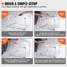 VEVOR 2 Tier 17"Wx21"Dx15"H Pull Out Cabinet Organizer, Heavy Duty Slide Out Pantry Shelves, Chrome-Plated Steel Roll Out Drawers, Sliding Drawer Storage for Inside Kitchen Cabinet, Bathroom, Under Sink,18.5"Wx22"Dx18"H Install Size for Cabinet