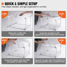 VEVOR 2 Tier 19"W x 20"D Pull Out Cabinet Organizer, Heavy Duty Slide Out Pantry Shelves, Chrome-Plated Steel Roll Out Drawers, Sliding Drawer Storage for Inside Kitchen Cabinet, Bathroom, Under Sink