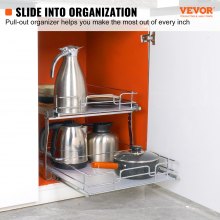 VEVOR 2 Tier 20"Wx21"Dx15"H Pull Out Cabinet Organizer, Heavy Duty Slide Out Pantry Shelves, Chrome-Plated Steel Roll Out Drawers, Sliding Drawer Storage for Inside Kitchen Cabinet, Bathroom, Under Sink,21.5"Wx22"Dx18"H Install Size for Cabinet