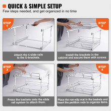 VEVOR 2 Tier 20"Wx21"Dx15"H Pull Out Cabinet Organizer, Heavy Duty Slide Out Pantry Shelves, Chrome-Plated Steel Roll Out Drawers, Sliding Drawer Storage for Inside Kitchen Cabinet, Bathroom, Under Sink,21.5"Wx22"Dx18"H Install Size for Cabinet