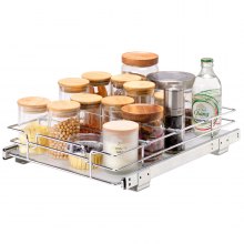 VEVOR 2 Tier 19W x 20D Pull Out Cabinet Organizer, Heavy Duty Slide Out Pantry Shelves, Chrome-Plated Steel Roll Out Drawers, Sliding Drawer