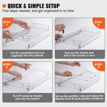 VEVOR 12.5"Wx16.5"Dx3.5"H Pull Out Cabinet Organizer, Heavy Duty Slide Out Pantry Shelves, Chrome-Plated Steel Roll Out Drawers, Sliding Drawer Storage for Home, Inside Kitchen Cabinet, Bathroom, Under Sink,14"Wx17.5"Dx7"H Install Size for Cabinet