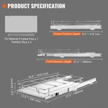 VEVOR 12.5"Wx16.5"Dx3.5"H Pull Out Cabinet Organizer, Heavy Duty Slide Out Pantry Shelves, Chrome-Plated Steel Roll Out Drawers, Sliding Drawer Storage for Home, Inside Kitchen Cabinet, Bathroom, Under Sink,14"Wx17.5"Dx7"H Install Size for Cabinet
