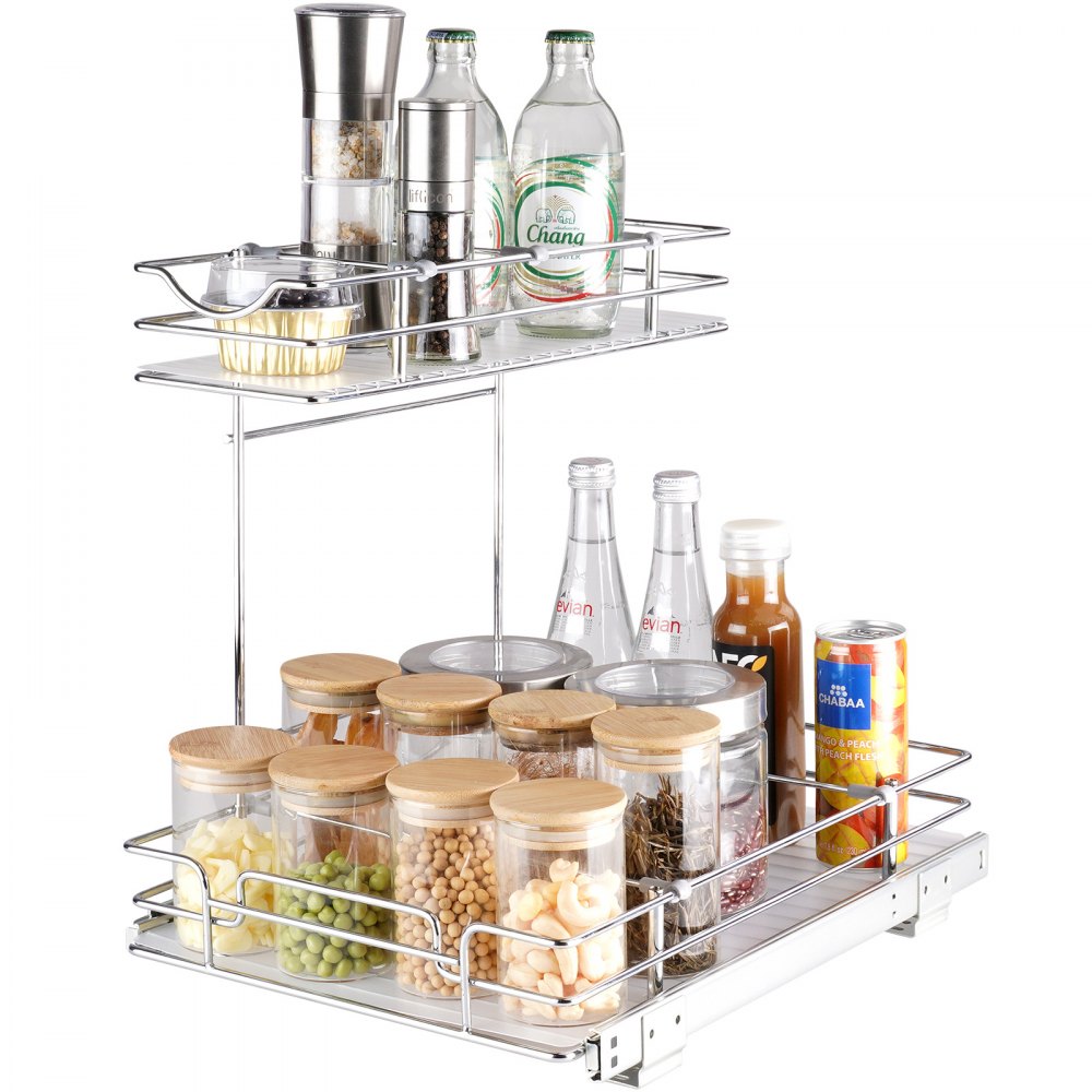 VEVOR 14W x 21D Pull Out Cabinet Organizer, Heavy Duty Slide Out Pantry  Shelves, Chrome-Plated Steel Roll Out Drawers, Sliding Drawer Storage for  Home, Inside Kitchen Cabinet, Bathroom, Under Sink