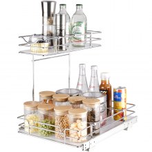 VEVOR 2 Tier 13W x 21D Pull Out Cabinet Organizer, Heavy Duty Slide Out  Pantry Shelves, Chrome-Plated Steel Roll Out Drawers, Sliding Drawer Storage  for Inside Kitchen Cabinet, Bathroom, Under Sink