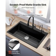 33 inch Granite Kitchen Sink Top Mount Single Bowl Drop-In Basin for RV Bar