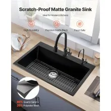33 inch Granite Kitchen Sink Top Mount Single Bowl Drop-In Basin for RV Bar