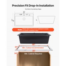 33 inch Granite Kitchen Sink Top Mount Single Bowl Drop-In Basin for RV Bar