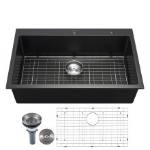 33 inch Granite Kitchen Sink Top Mount Single Bowl Drop-In Basin for RV Bar