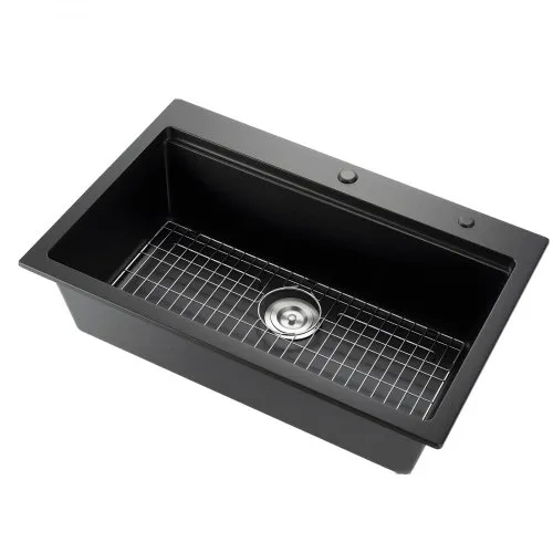 30 Drop in Black Stainless Steel Kitchen Sink, Luckyhorse 30x22 Inches 16 Gauge Nano Black Stainless Steel Single Bowl Topmount Workstation Kitchen